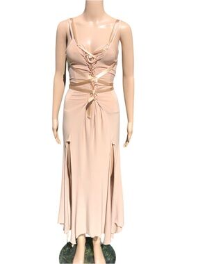 Strappy Blush Nude Maxi Dress with versatile ribbons to adjust style of choice